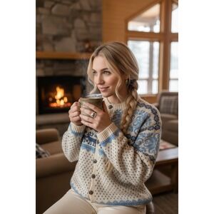 Handmade UNISEX Norsk Husflid Fair Isle Wool Sweater Cottagecore Ski